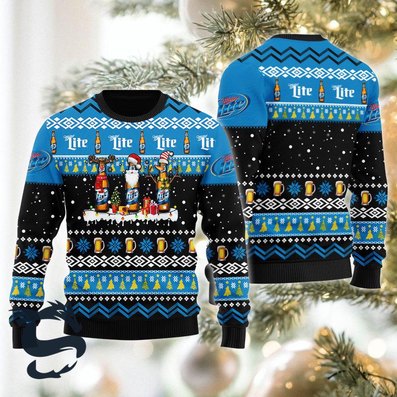 Miller Lite Santa Reindeer Snowflake Christmas Sweater Lite Jumper