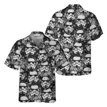 Stormtrooper Floral Black White Hawaiian Shirt