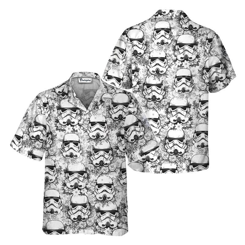 Stormtrooper Floral Black White Hawaiian Shirt