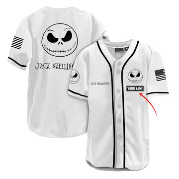 Personalized Jack Skellington American Flag 4th of July Baseball Jersey