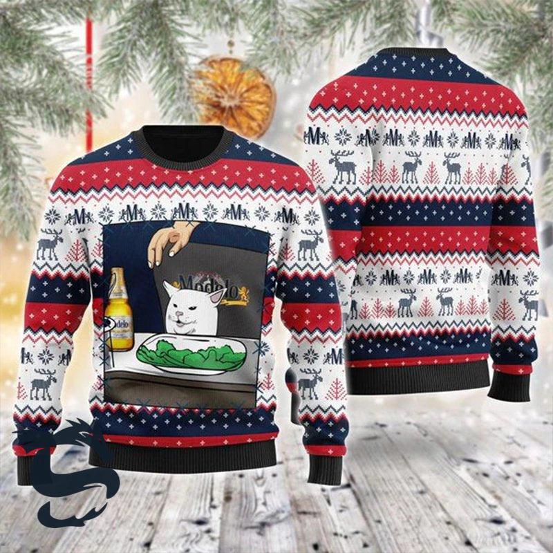 Modelo Beer Cat Meme Christmas Ugly Sweater - Santa Joker