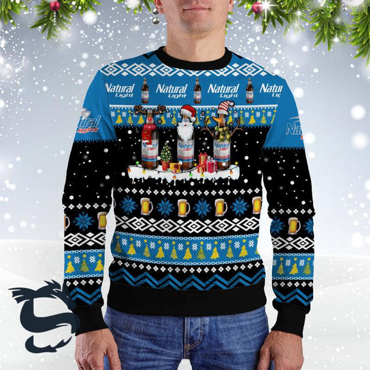 Natural Light Santa Reindeer Snowflake Ugly Christmas Sweater - Santa Joker