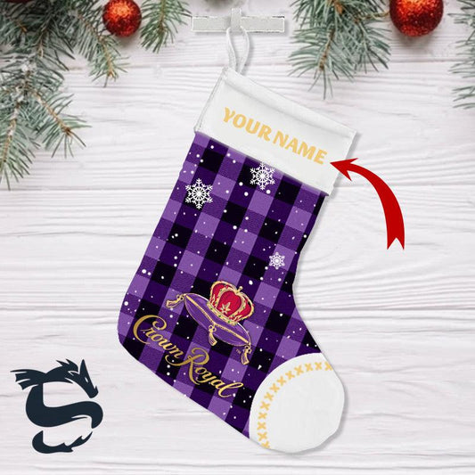 Personalised Snowy Crown Royal Whisky Christmas Stockings - Santa Joker