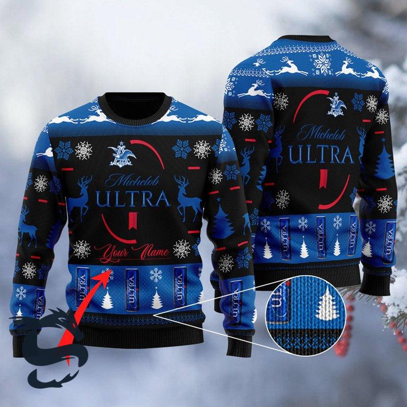 Personalized Black Michelob ULTRA Ugly Sweater - Santa Joker