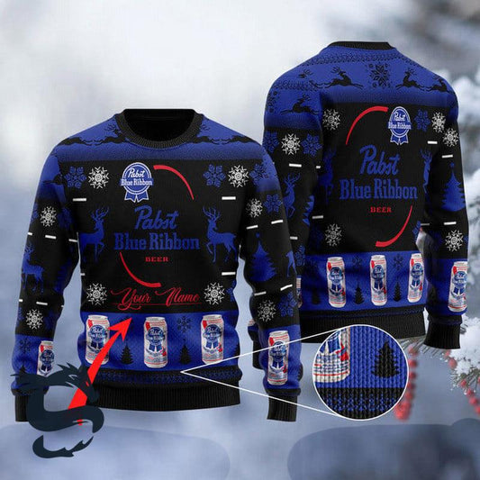 Personalized Black Pabst Blue Ribbon Ugly Sweater - Santa Joker