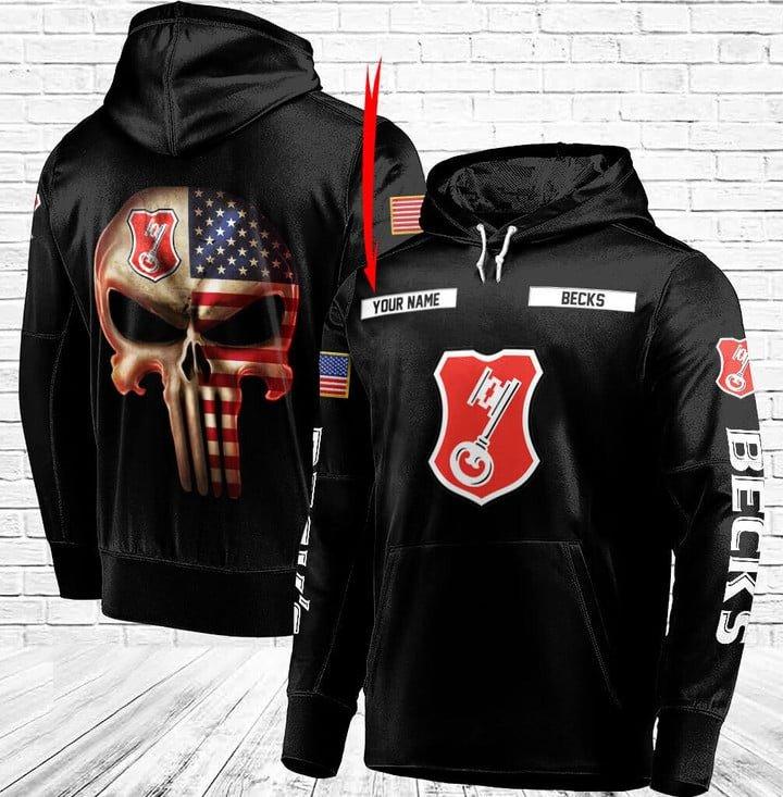 Personalized Black USA Flag Skull Becks Beer Hoodie - Santa Joker