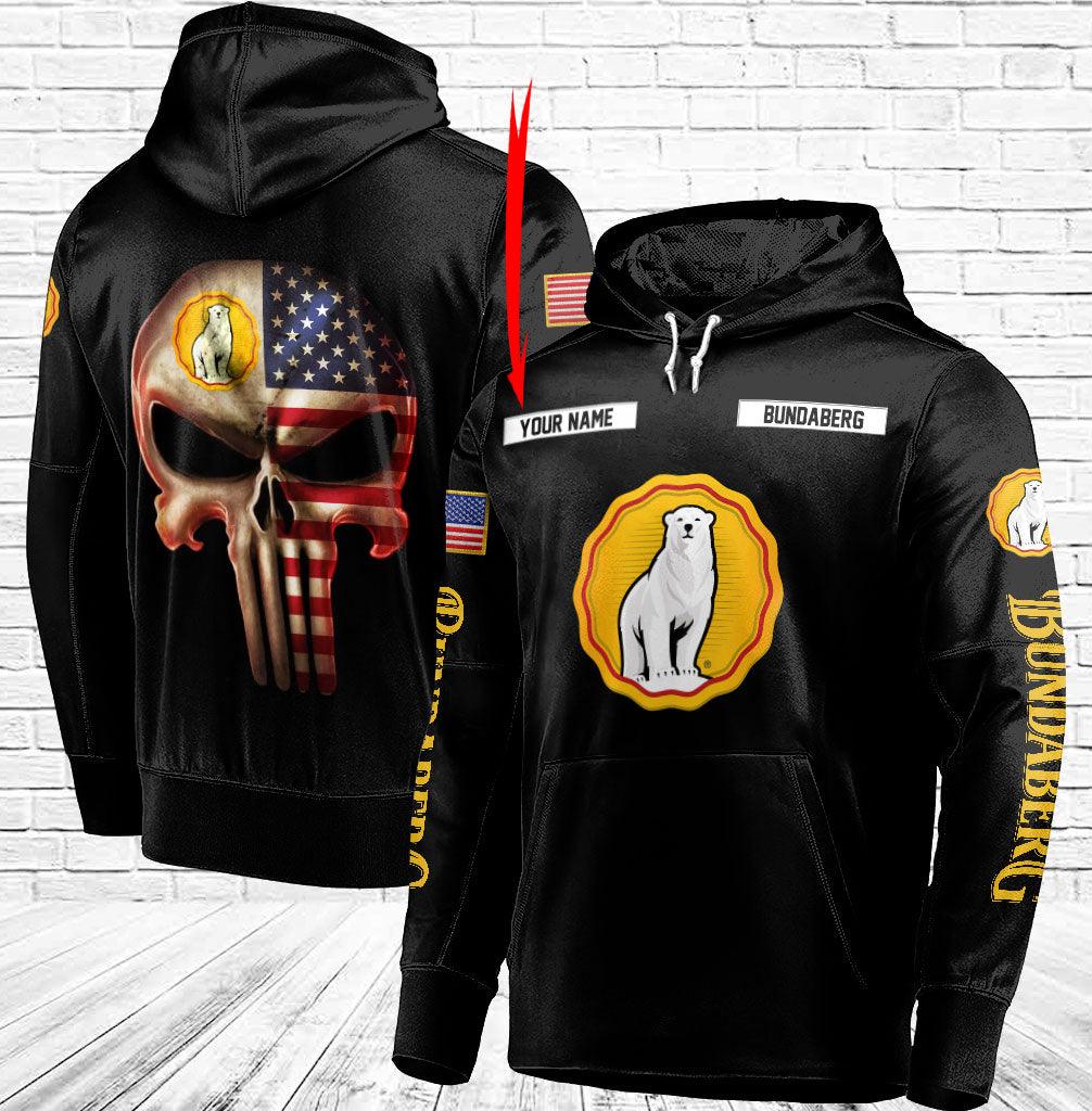 Personalized Black USA Flag Skull Bundaberg Rum Hoodie - Santa Joker