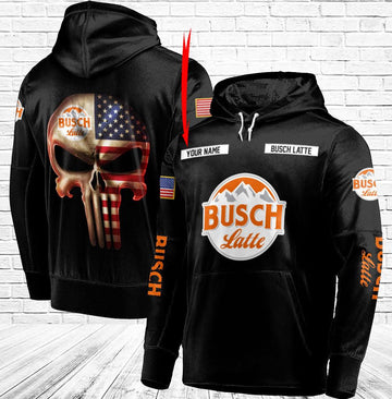 Personalized Black USA Flag Skull Busch Latte Hoodie - Santa Joker