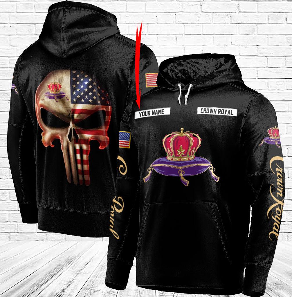 Personalized Black USA Flag Skull Crown Royal Hoodie - Santa Joker