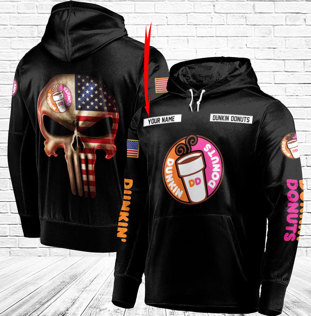Personalized Black USA Flag Skull Dunkin Donut Hoodie - Santa Joker