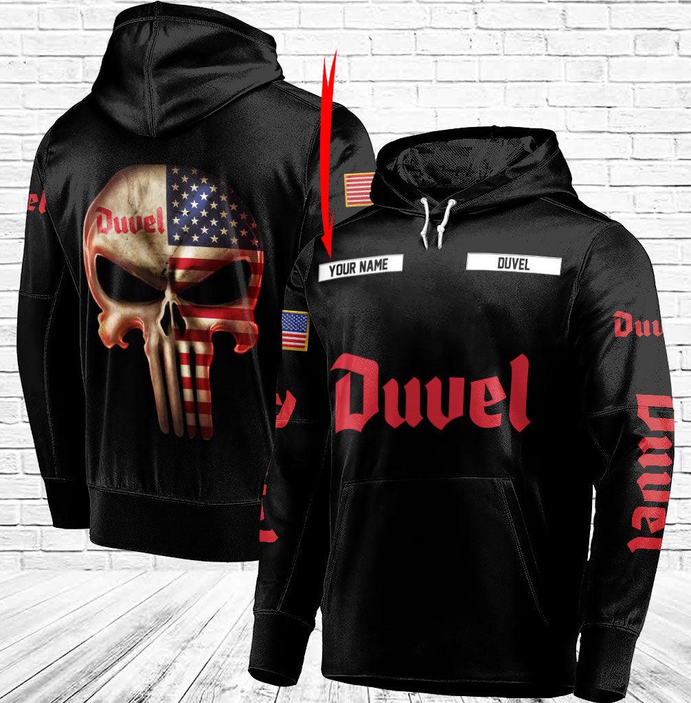 Personalized Black USA Flag Skull Duvel Beer Hoodie - Santa Joker