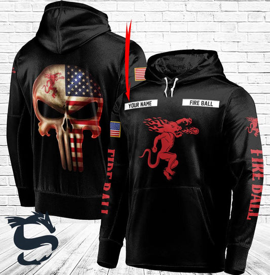 Personalized Black USA Flag Skull Fireball Whisky Hoodie - Santa Joker