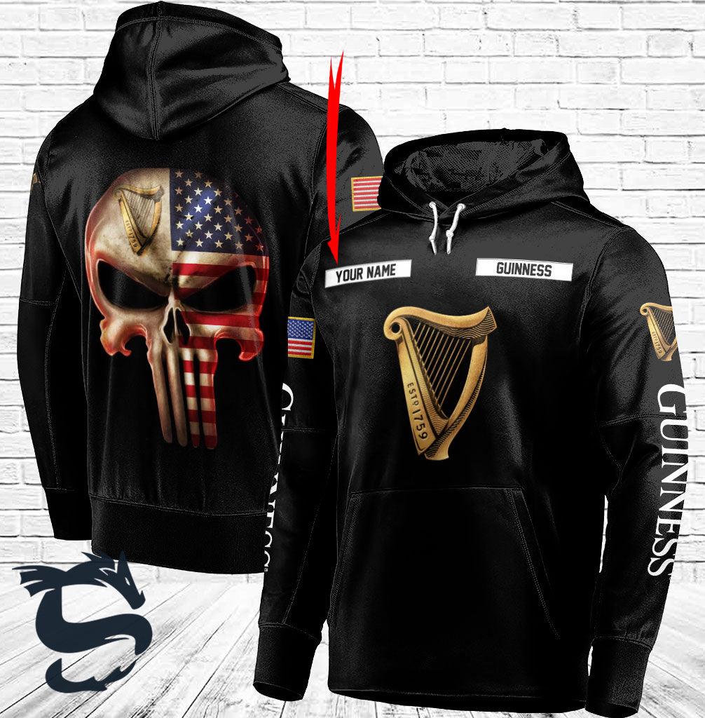 Personalized Black USA Flag Skull Guinness Beer Hoodie - Santa Joker