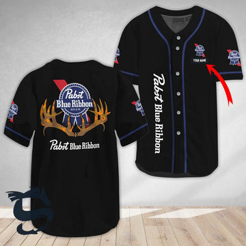 Personalized Buck Horn Pabst Blue Ribbon Baseball Jersey - Santa Joker