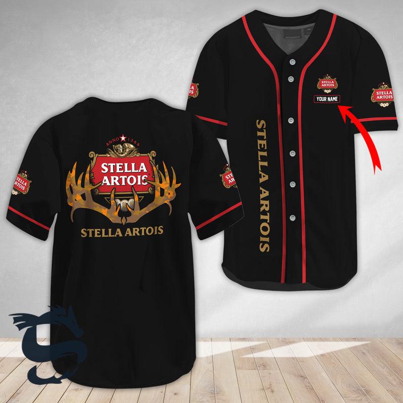 Personalized Buck Horn Stella Artois Baseball Jersey - Santa Joker