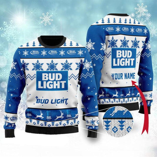 Personalized Bud Light Ugly Sweater - Santa Joker