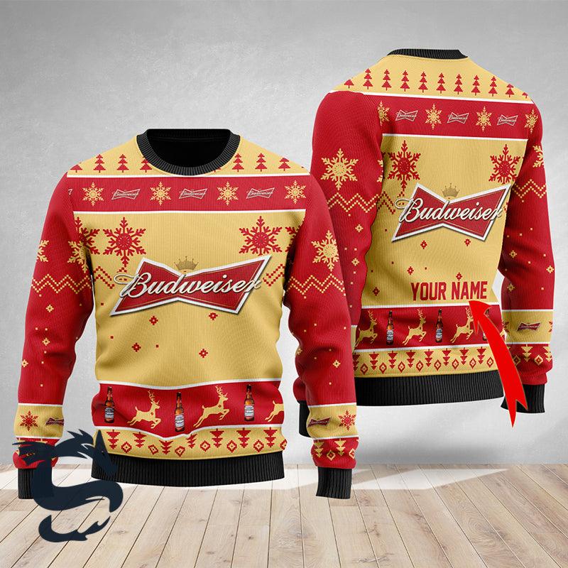 Personalized Budweiser Beer Christmas Ugly Sweater - Santa Joker