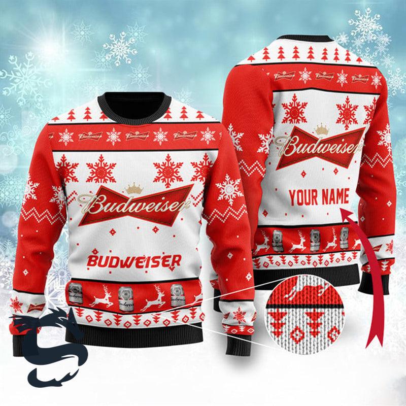 Personalized Budweiser Beer Ugly Sweater - Santa Joker