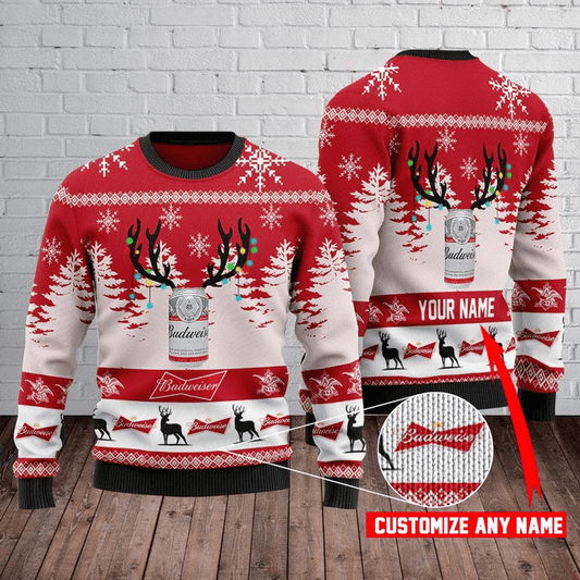 Personalized Budweiser Christmas Sweater - Santa Joker