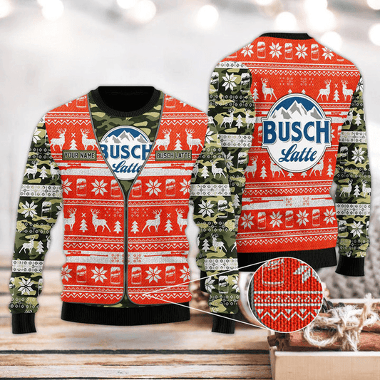 Personalized Busch Latte Camo Xmas Sweater - Santa Joker