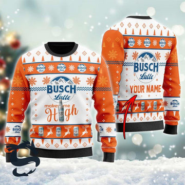 Personalized Busch Latte Makes Me High Christmas Ugly Sweater - Santa Joker
