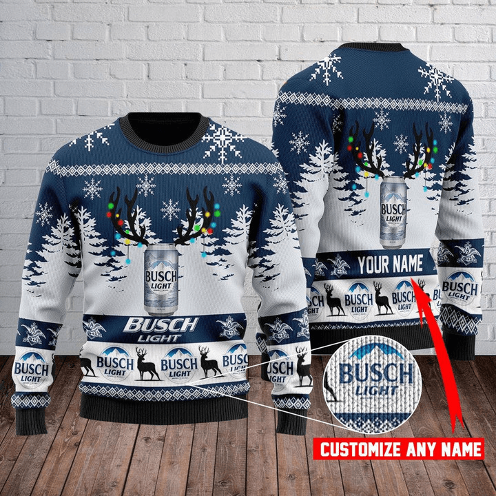 Personalized Busch Light Ugly Christmas Sweater - Santa Joker