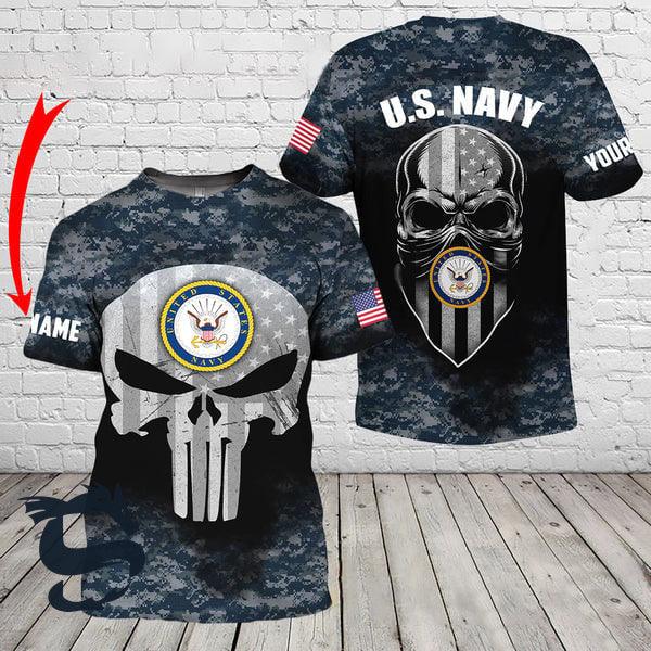 Personalized Camo Skull US Navy T-shirt - Santa Joker