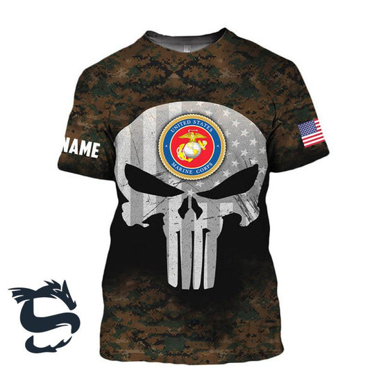 Personalized Camo Skull US Veteran T-shirt - Santa Joker