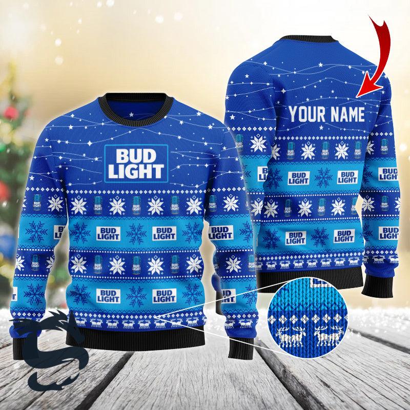 Personalized Christmas Twinkle Lights Bud Light Christmas Sweater - Santa Joker