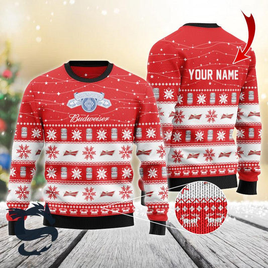 Personalized Christmas Twinkle Lights Budweiser Christmas Sweater - Santa Joker