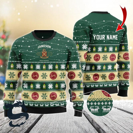 Personalized Christmas Twinkle Lights Jameson Irish Christmas Sweater - Santa Joker