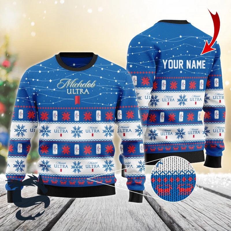 Personalized Christmas Twinkle Lights Michelob Ultra Christmas Sweater - Santa Joker