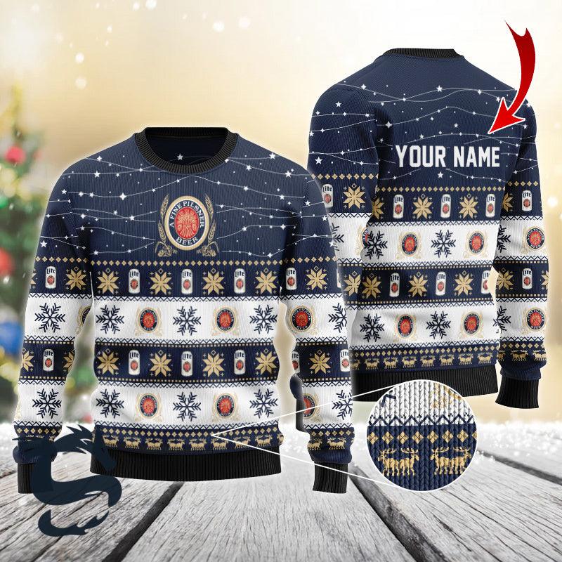 Personalized Christmas Twinkle Lights Miller Lite Christmas Sweater - Santa Joker