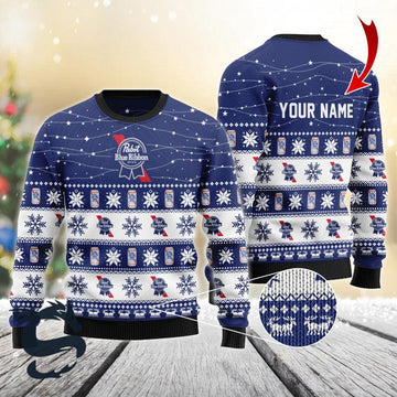 Personalized Christmas Twinkle Lights PBR Beer Christmas Sweater - Santa Joker