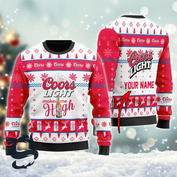 Personalized Coors Light Makes Me High Christmas Ugly Sweater - Santa Joker