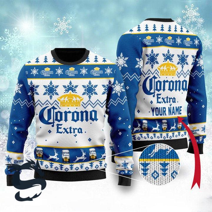 Personalized Corona Beer Christmas Sweater - Santa Joker