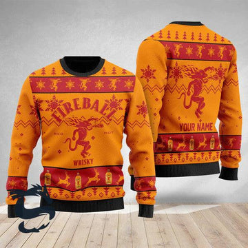 Personalized Fireball Whisky Christmas Ugly Sweater - Santa Joker