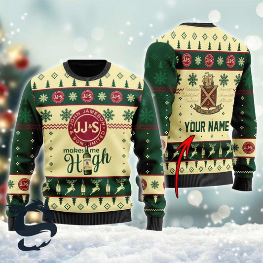 Personalized Jameson Makes Me High Christmas Ugly Sweater - Santa Joker