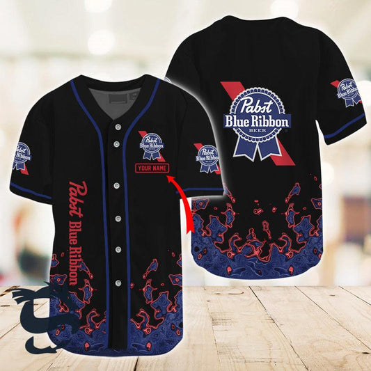 Personalized Liquid Abstract Pabst Blue Ribbon Baseball Jersey - Santa Joker