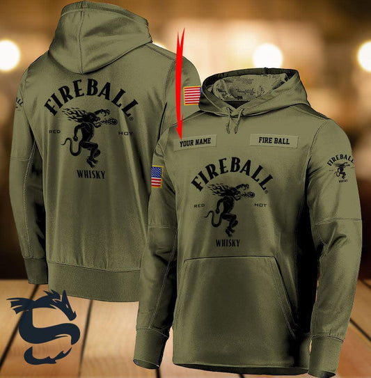 Personalized Military Green Fireball Whisky Hoodie & Zip Hoodie - Santa Joker