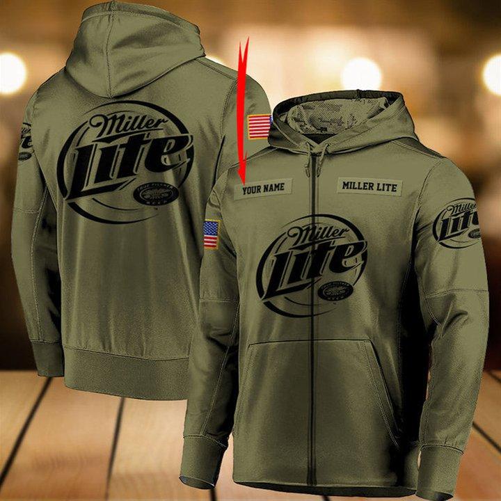 Personalized Military Green Miller Lite Hoodie Miller Lite Pullover