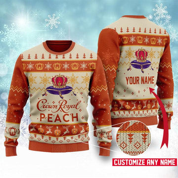 Personalized Peach Crown Royal Ugly Christmas Sweater - Santa Joker