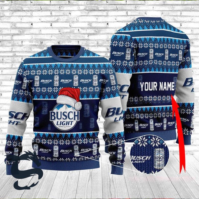 Personalized Santa Hat Busch Light Christmas Sweater - Santa Joker