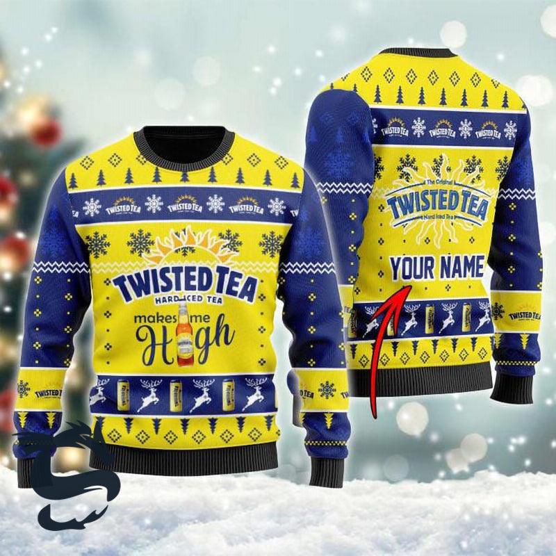 Personalized Twisted Tea Makes Me High Christmas Ugly Sweater - Santa Joker