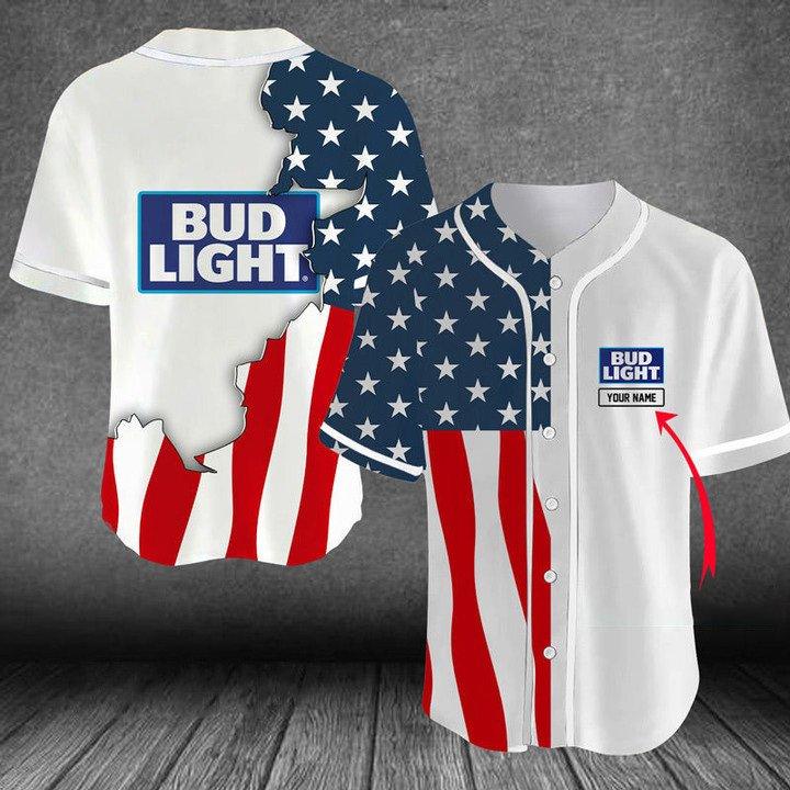 Personalized US Flag Bud Light Baseball Jersey - Santa Joker