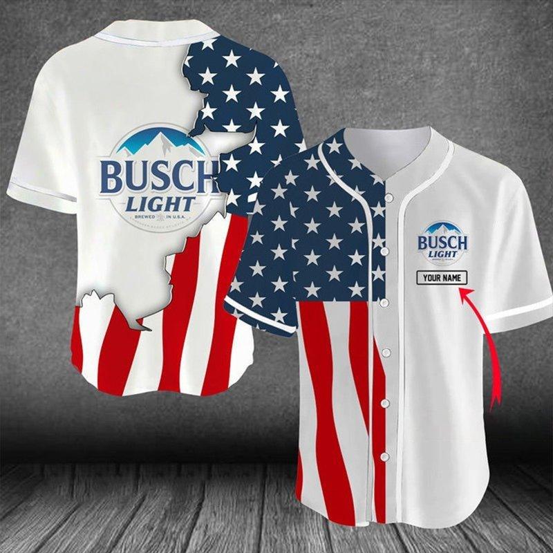 Personalized US Flag Busch Light Baseball Jersey - Santa Joker