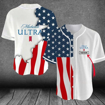 Personalized US Flag Michelob Ultra Baseball Jersey - Santa Joker