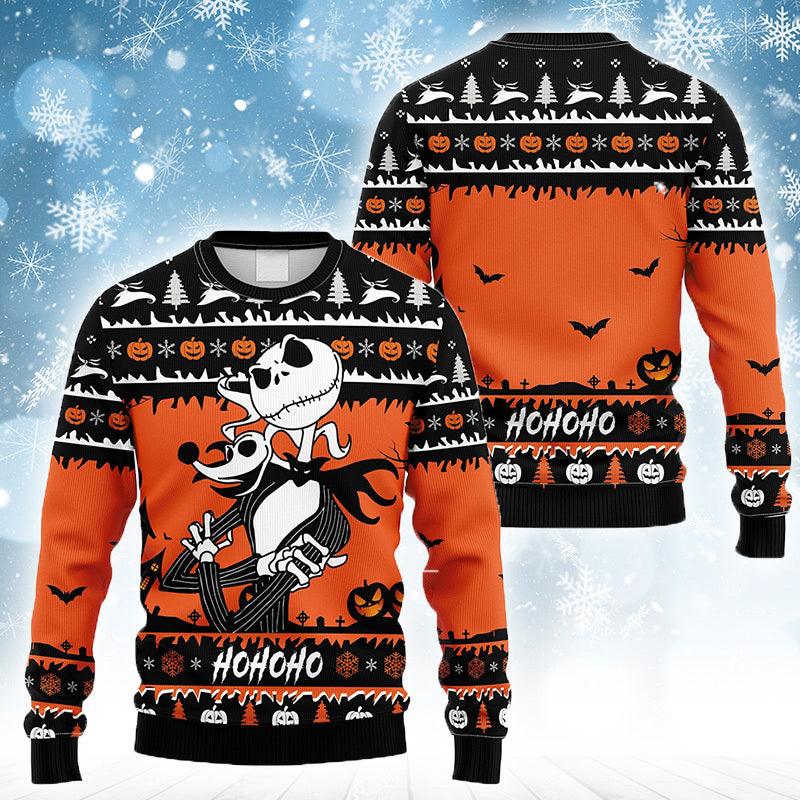 Pumpkin Jack Skellington With Zero Ugly Sweater - Santa Joker