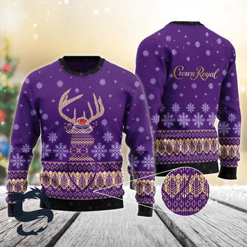 Purple Crown Royal Reindeer Snowy Christmas Sweater - Santa Joker