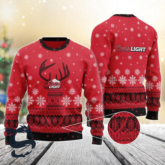 Red Coors Light Reindeer Snowy Christmas Sweater - Santa Joker